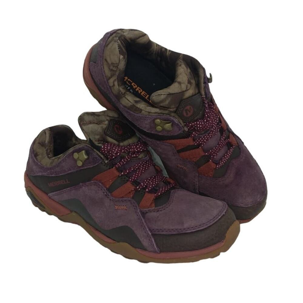 MERRELL Womens Plum Red & Black Camo Hiking Shoes - Size: 5
